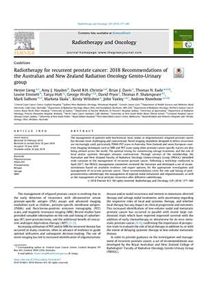 Radiotherapy for recurrent prostate cancer: 2018 Recommendations of the Australian and New Zealand Radiation Oncology Genito-Urinary group